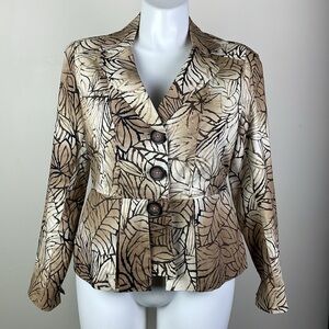 Safari Blazer Button Front Batik Print Leaf Abstract